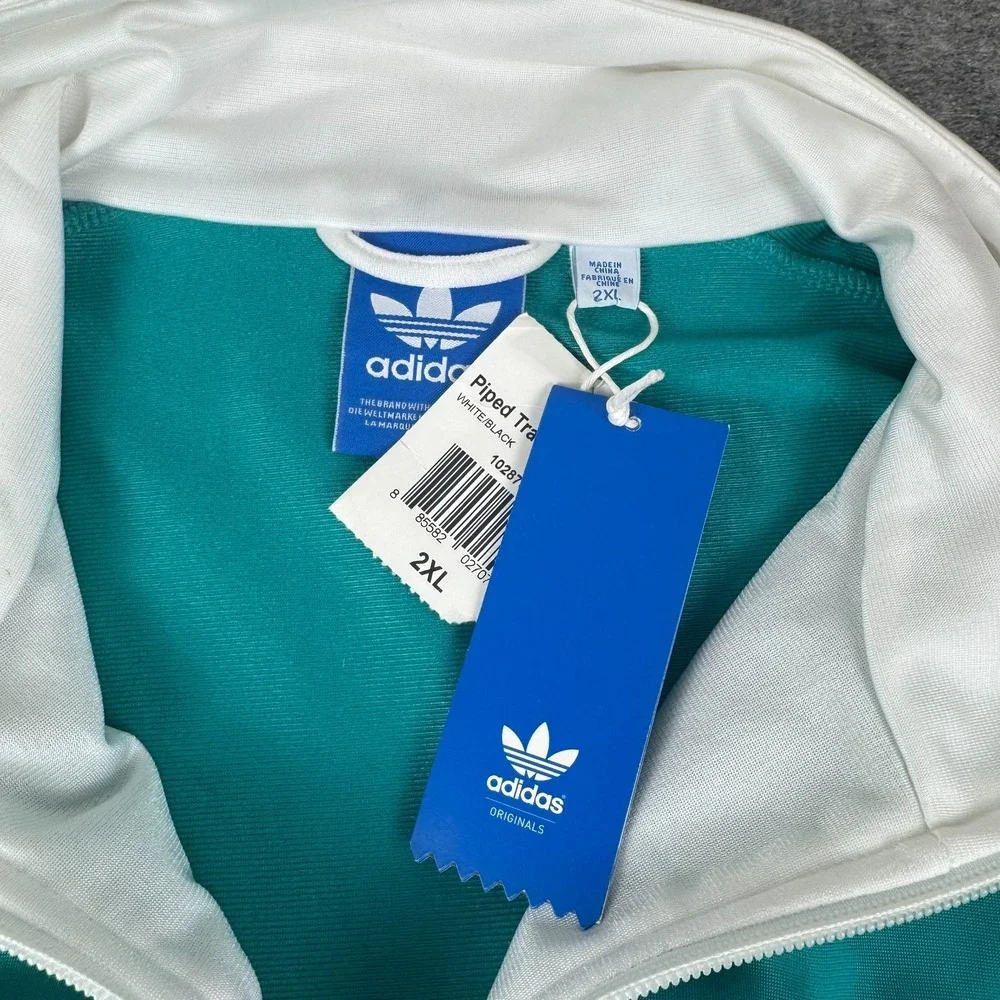 Adidas Piped Track Top Full Zip Jacket Pockets Polyester Mens 2XL XXL *